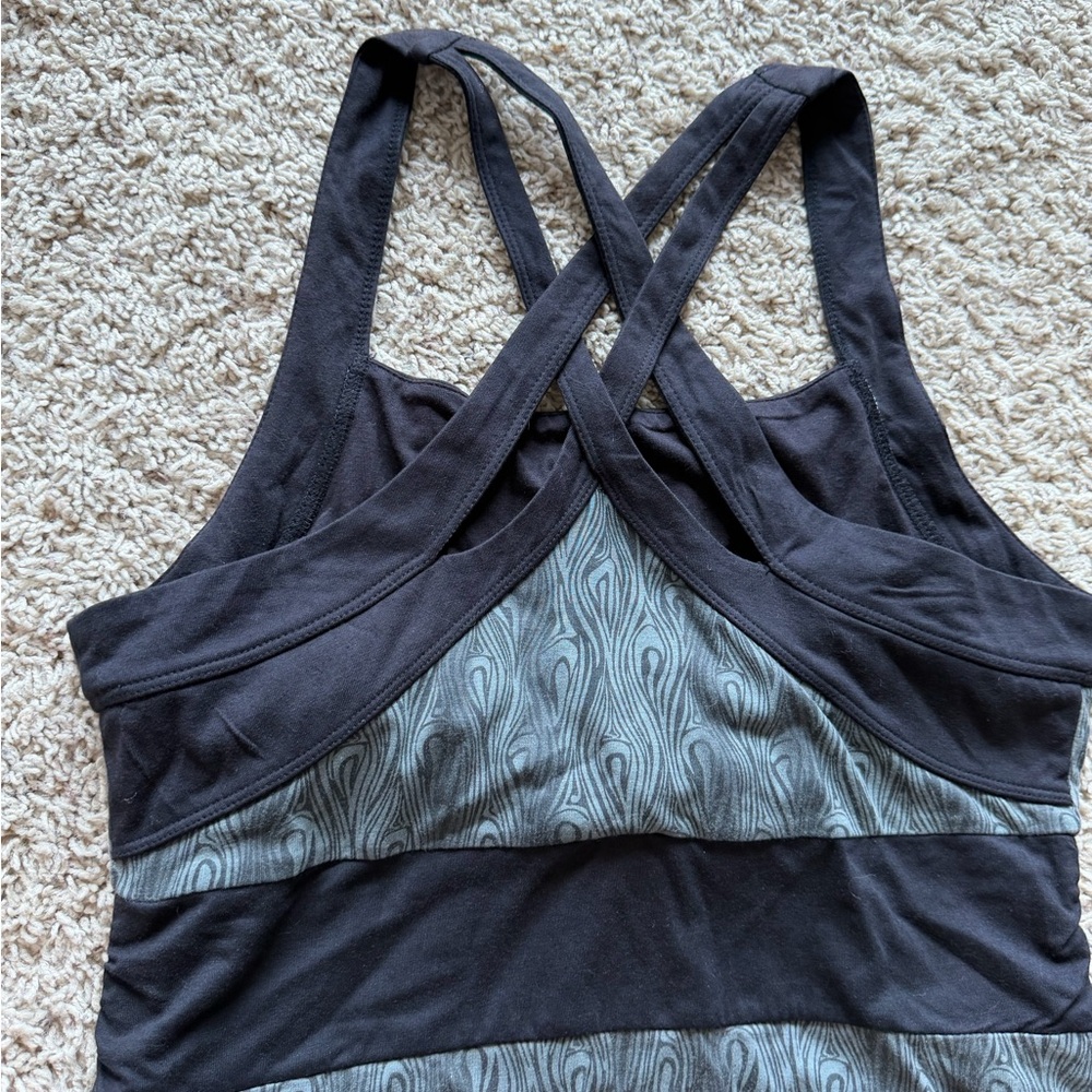 Sleeveless A-Line Dress in Grey/Black Pattern with Black Accents - Picture 2 of 3